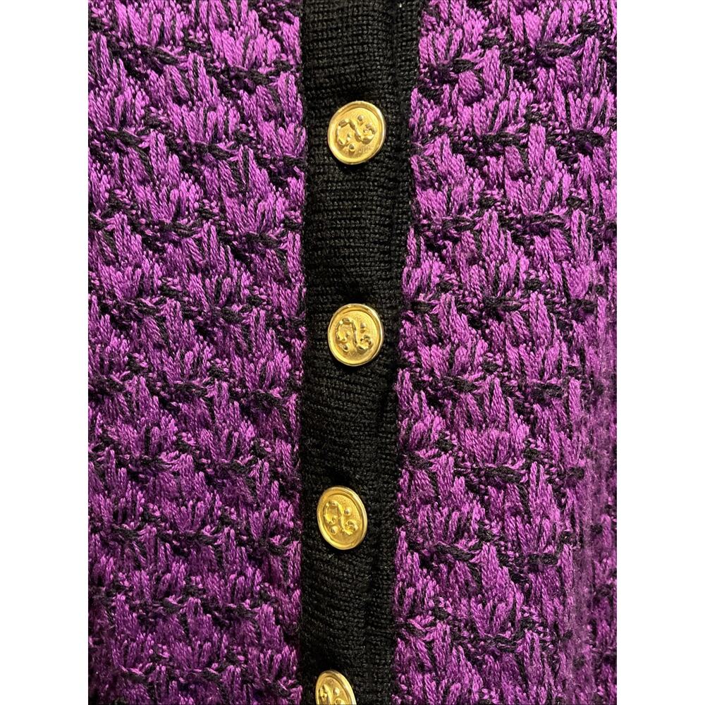 Mondi Vintage Cardigan Sweater Size 38 / M Purple Black 80s Gold Buttons Heavy - Picture 5 of 15